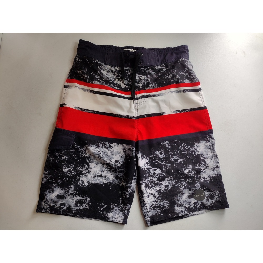 Matix Mens Large Swim Trunks Board Shorts Navy Red White Marble Colorblock‎ L